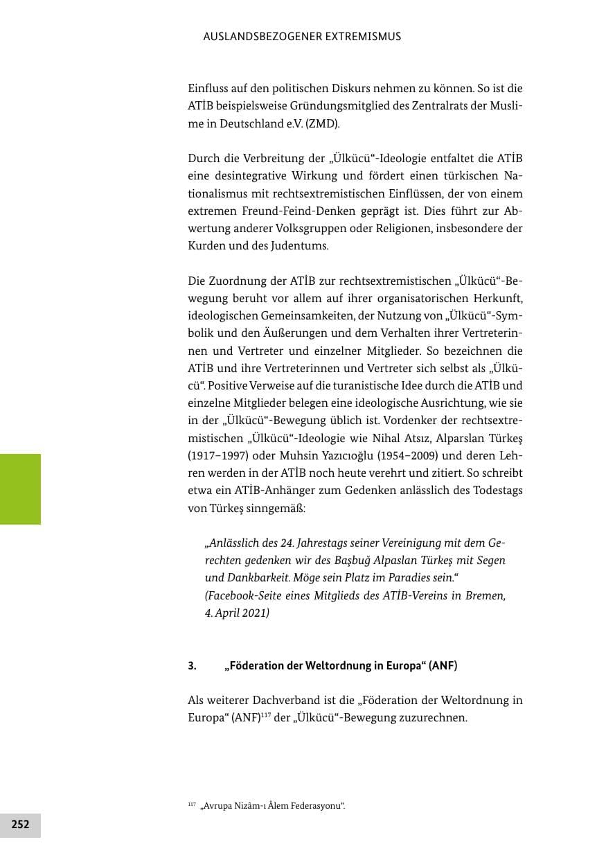 Seite 252 des Verfassungsschutzbericht 2021 Bund