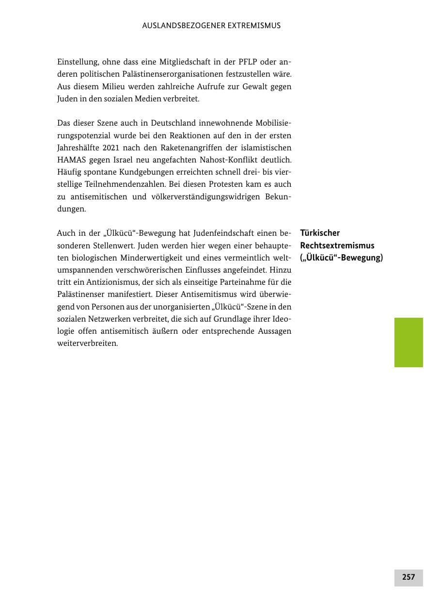 Seite 257 des Verfassungsschutzbericht 2021 Bund