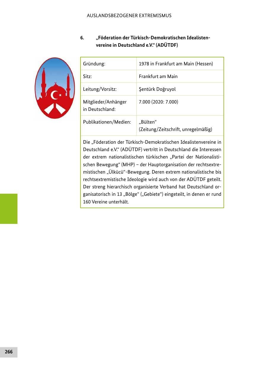 Seite 266 des Verfassungsschutzbericht 2021 Bund