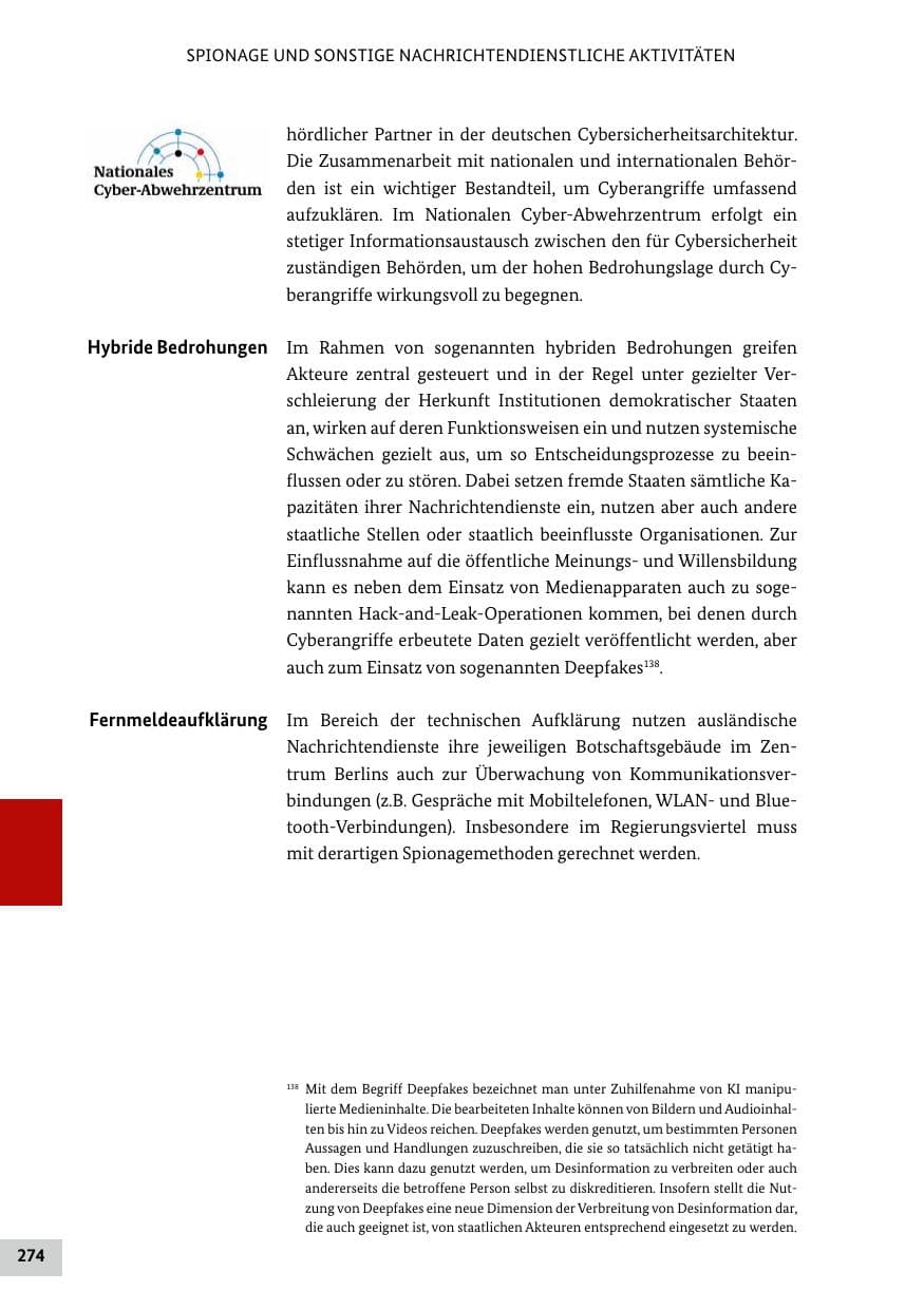 Seite 274 des Verfassungsschutzbericht 2021 Bund