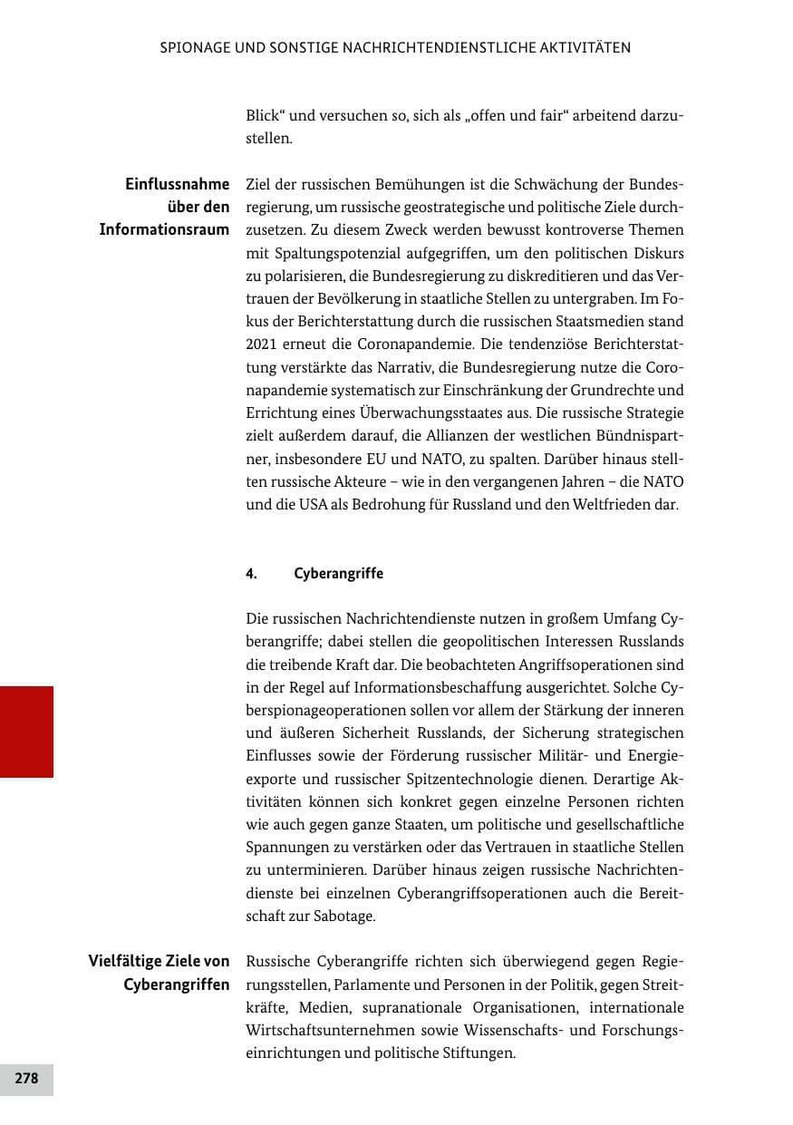 Seite 278 des Verfassungsschutzbericht 2021 Bund