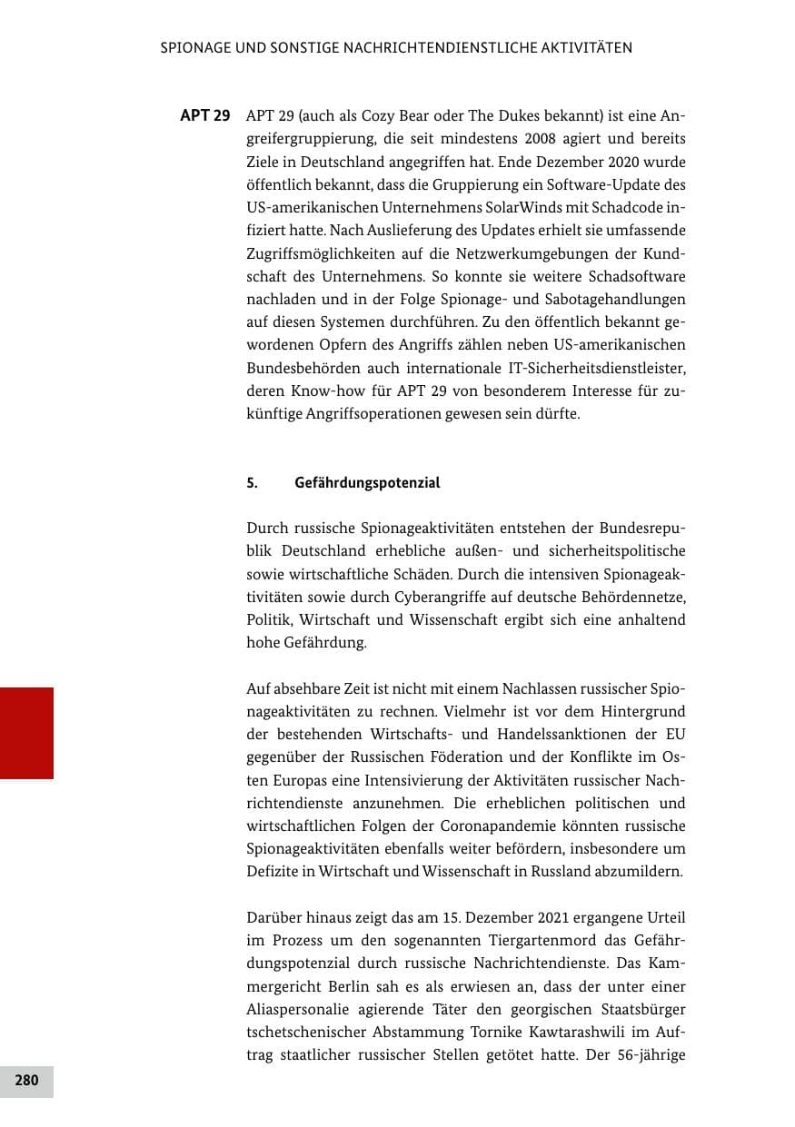 Seite 280 des Verfassungsschutzbericht 2021 Bund