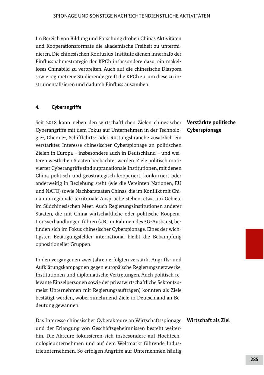 Seite 285 des Verfassungsschutzbericht 2021 Bund