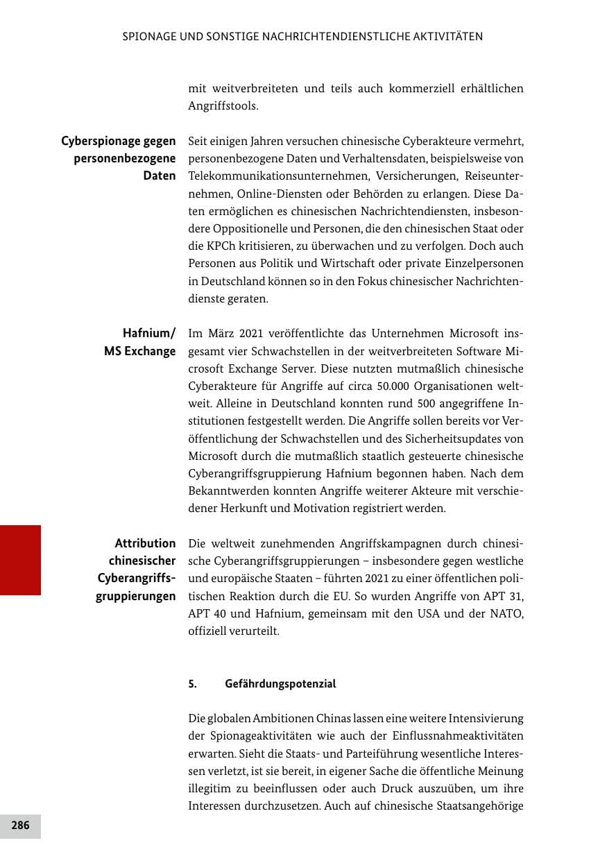 Seite 286 des Verfassungsschutzbericht 2021 Bund