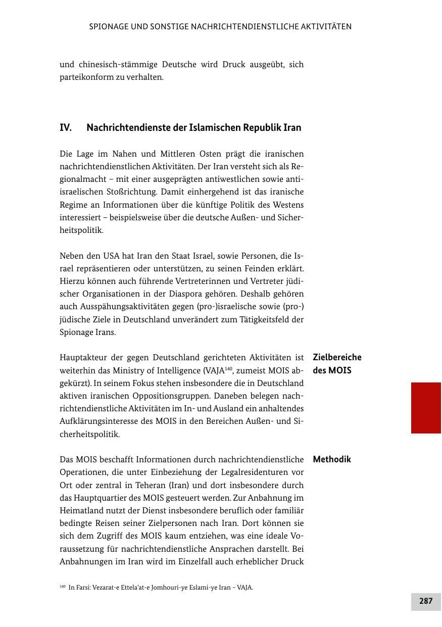 Seite 287 des Verfassungsschutzbericht 2021 Bund
