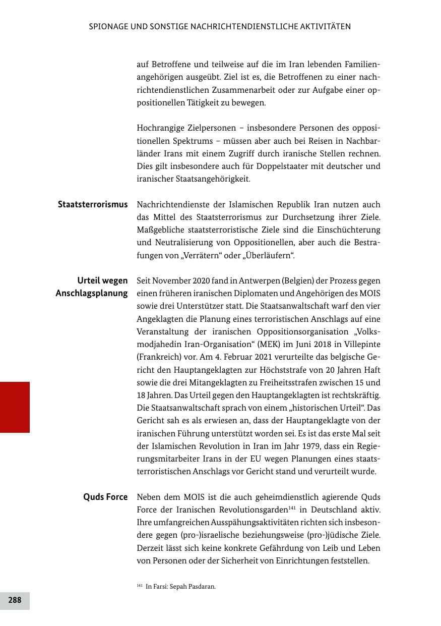 Seite 288 des Verfassungsschutzbericht 2021 Bund