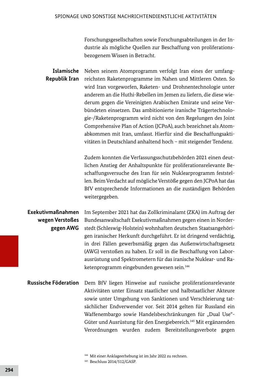 Seite 294 des Verfassungsschutzbericht 2021 Bund