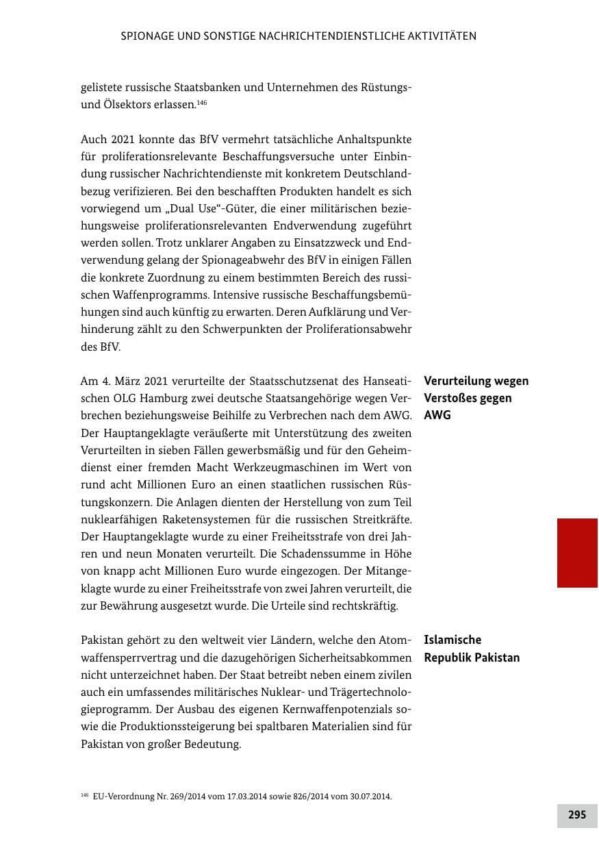 Seite 295 des Verfassungsschutzbericht 2021 Bund