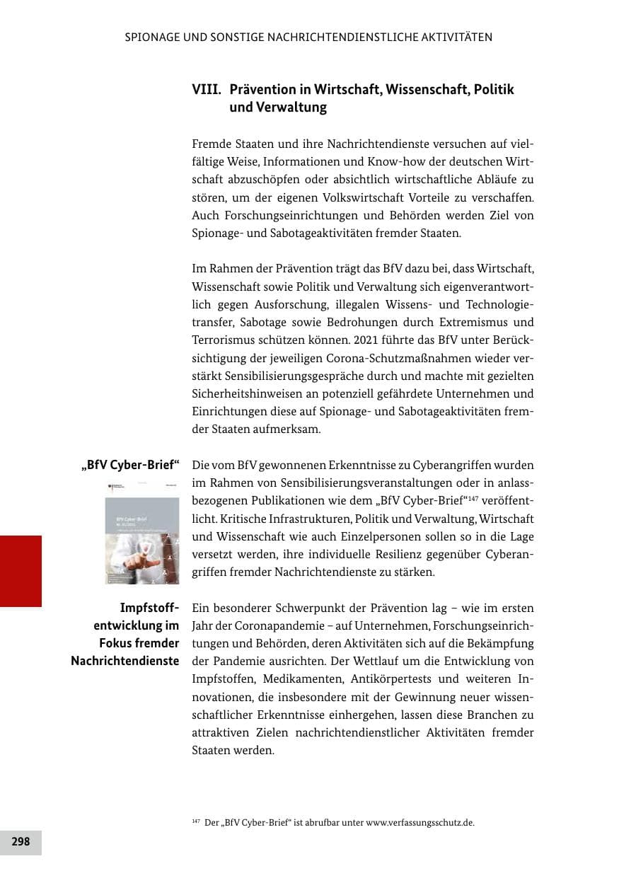 Seite 298 des Verfassungsschutzbericht 2021 Bund