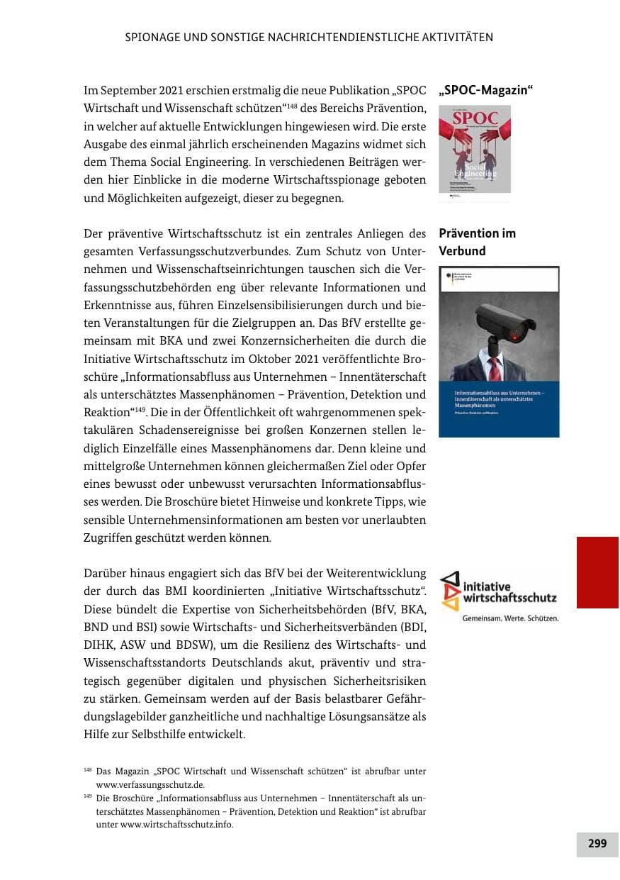 Seite 299 des Verfassungsschutzbericht 2021 Bund