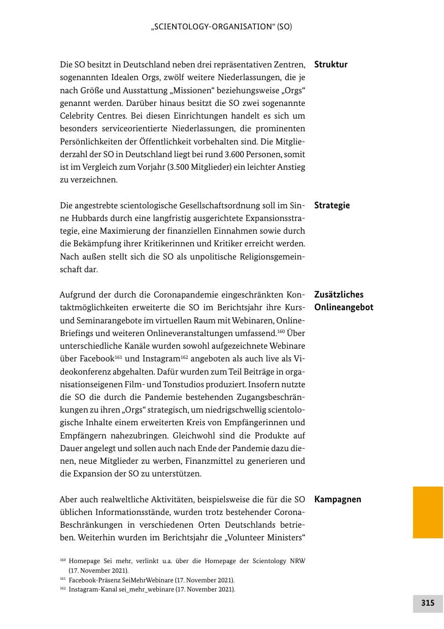 Seite 315 des Verfassungsschutzbericht 2021 Bund
