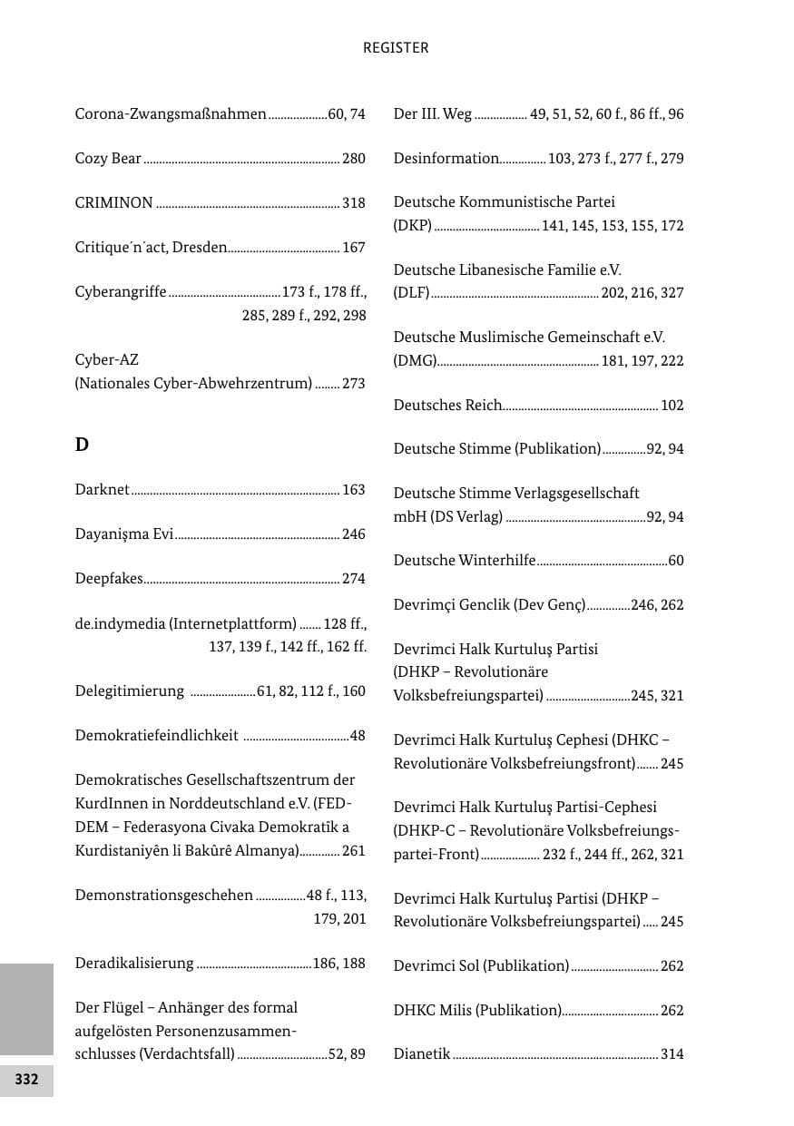 Seite 332 des Verfassungsschutzbericht 2021 Bund