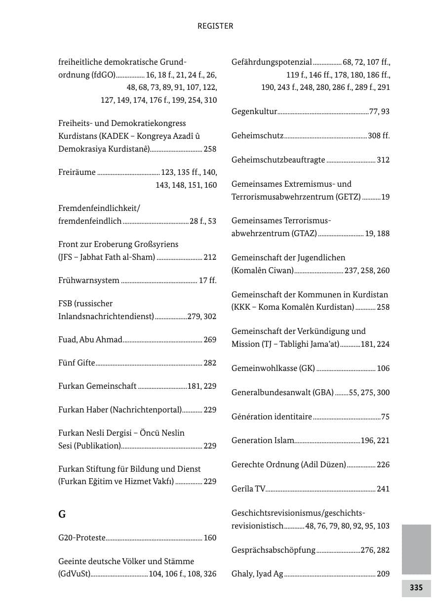 Seite 335 des Verfassungsschutzbericht 2021 Bund