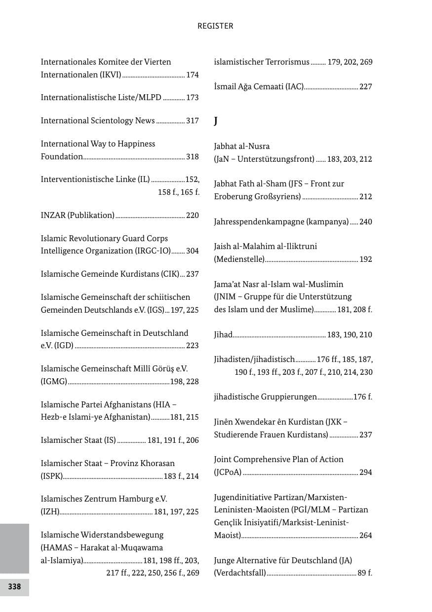 Seite 338 des Verfassungsschutzbericht 2021 Bund