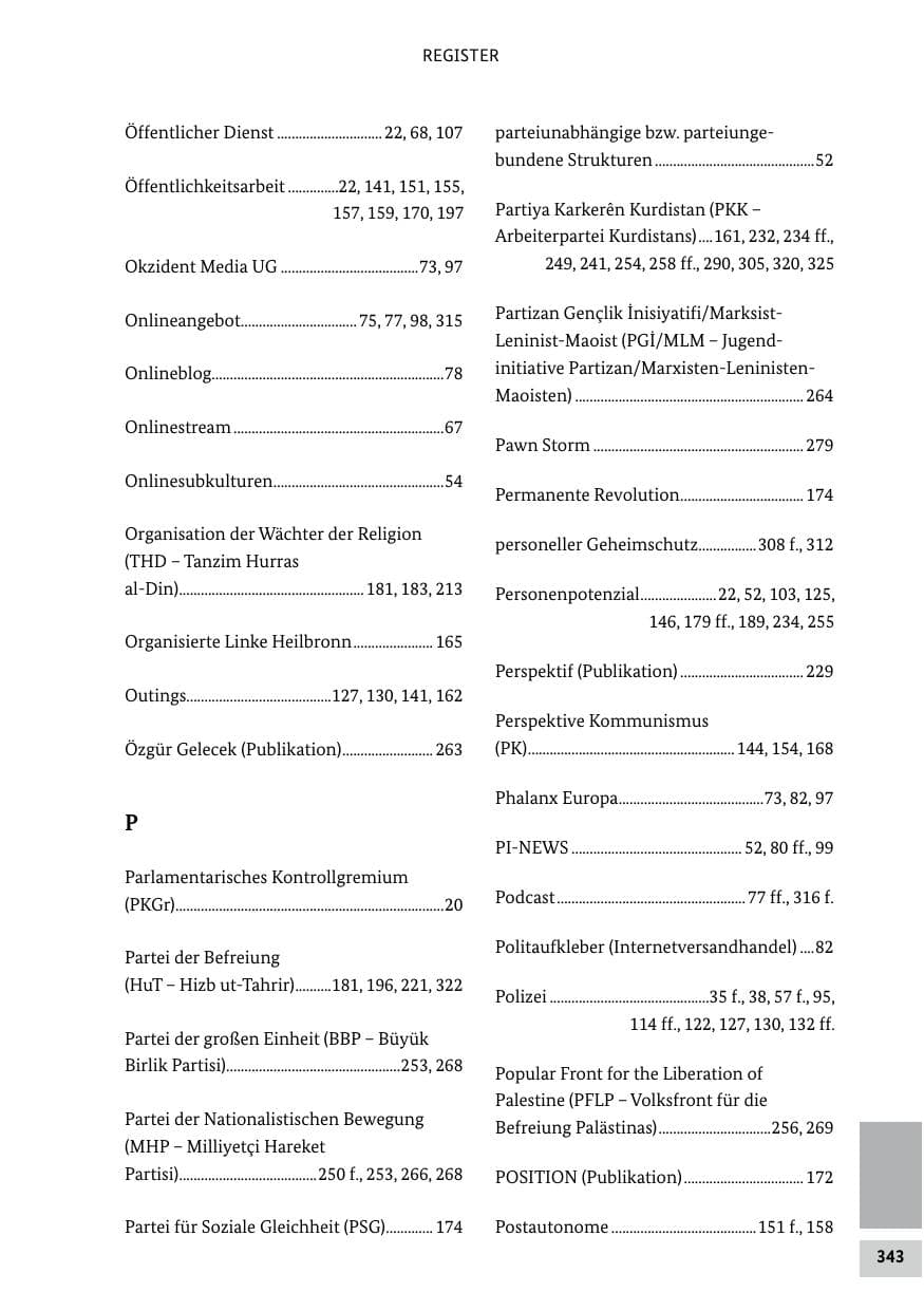 Seite 343 des Verfassungsschutzbericht 2021 Bund