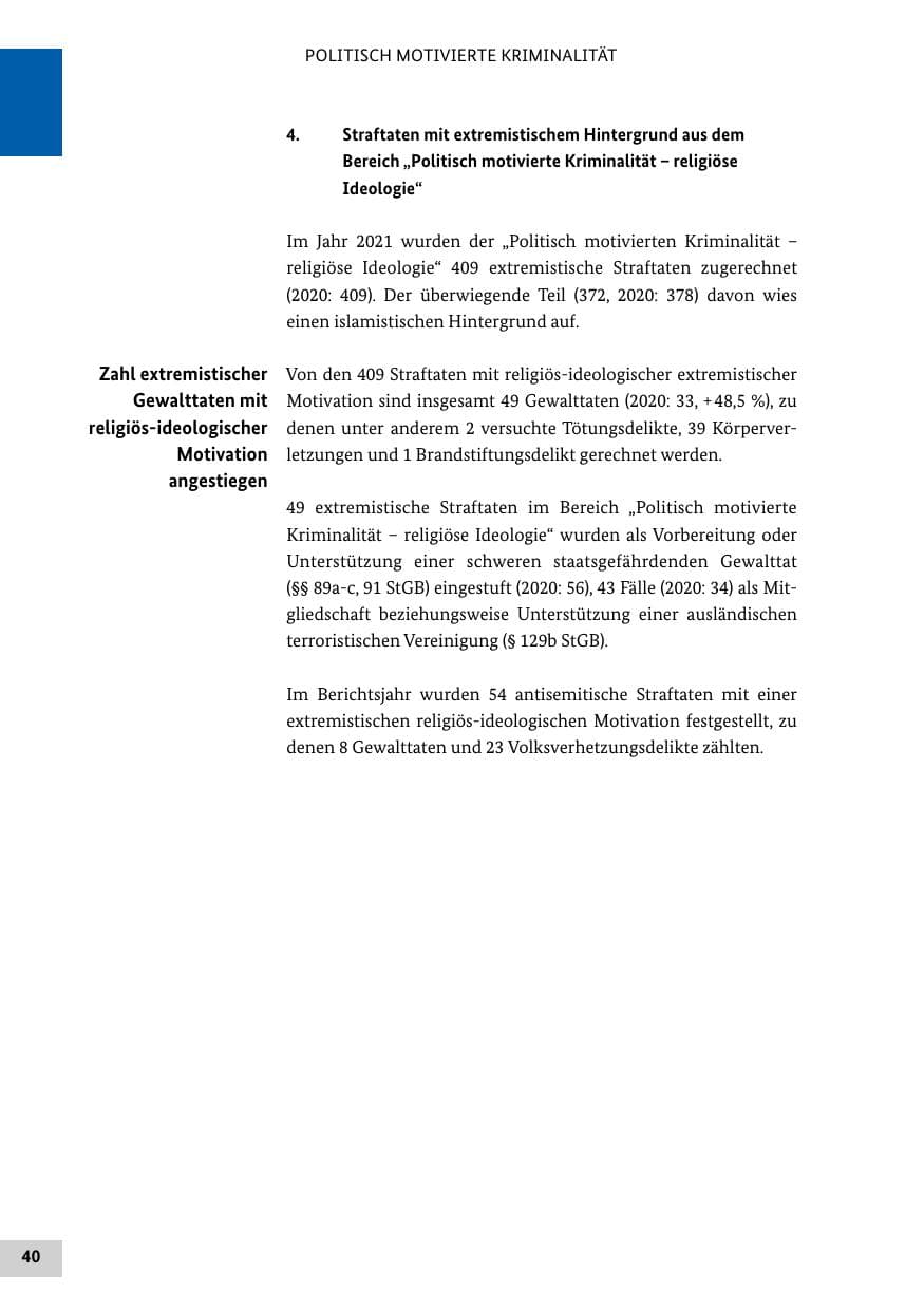 Seite 40 des Verfassungsschutzbericht 2021 Bund