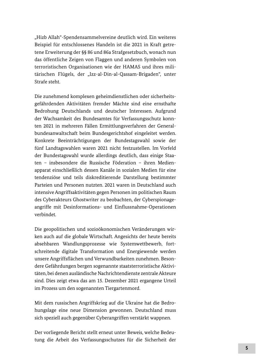 Seite 5 des Verfassungsschutzbericht 2021 Bund