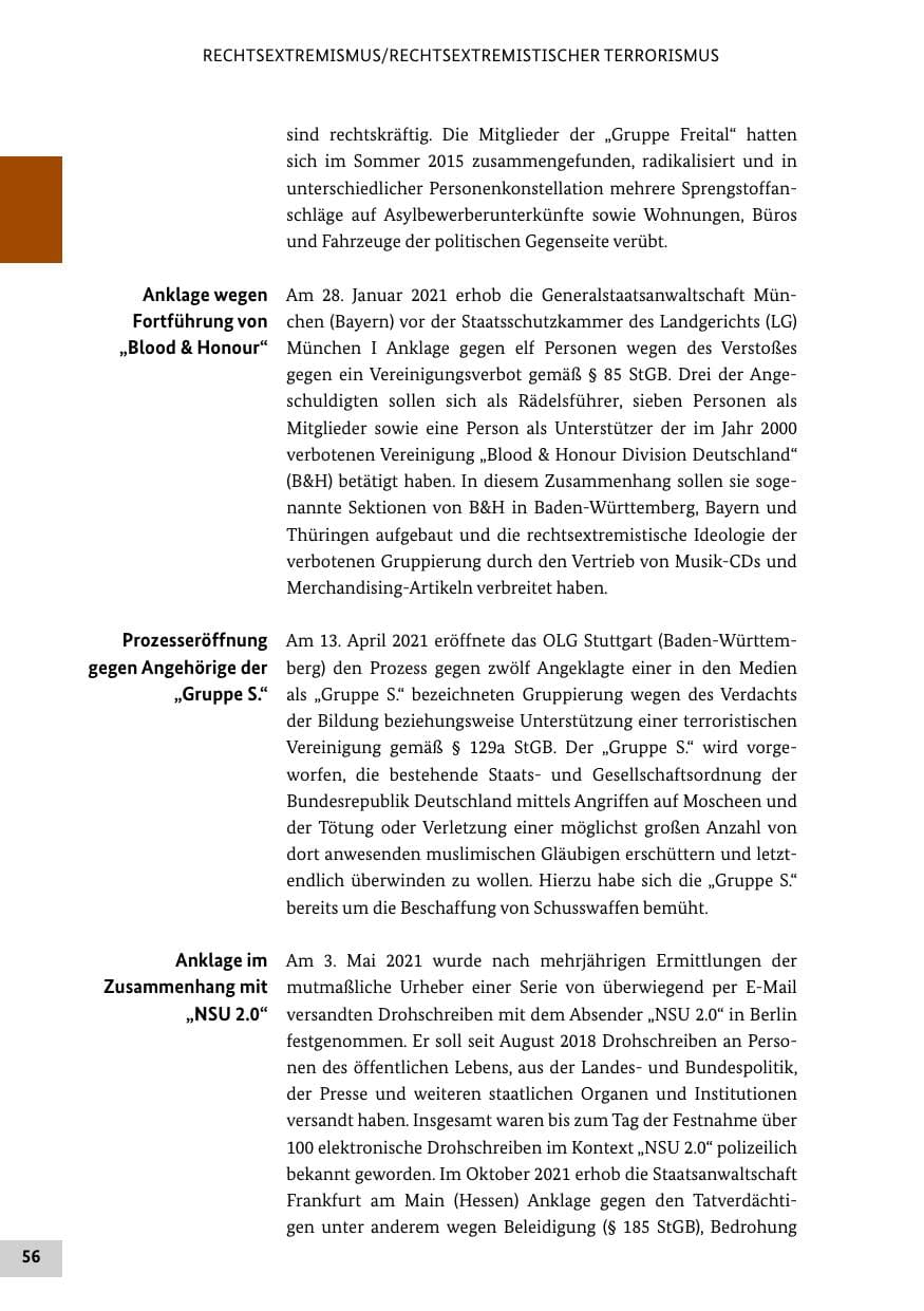 Seite 56 des Verfassungsschutzbericht 2021 Bund