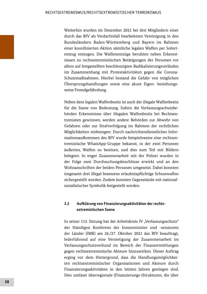 Seite 58 des Verfassungsschutzbericht 2021 Bund