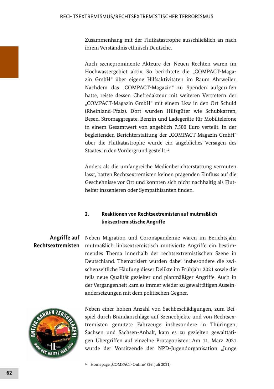 Seite 62 des Verfassungsschutzbericht 2021 Bund