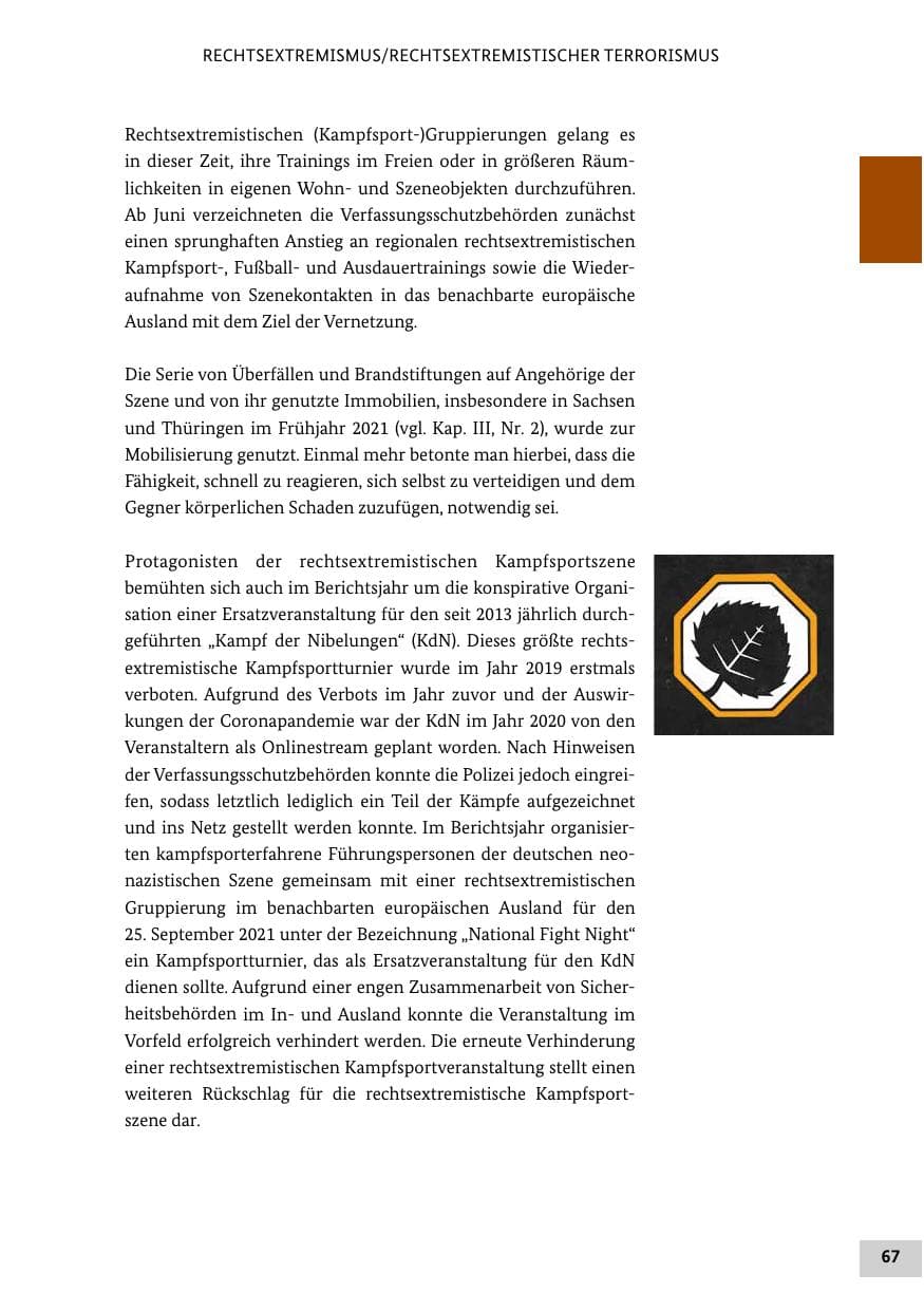 Seite 67 des Verfassungsschutzbericht 2021 Bund