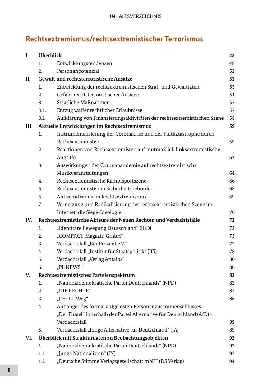Seite 8 des Verfassungsschutzbericht 2021 Bund