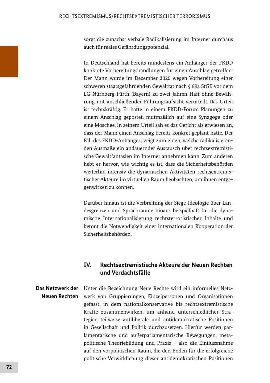 Seite 72 des Verfassungsschutzbericht 2021 Bund
