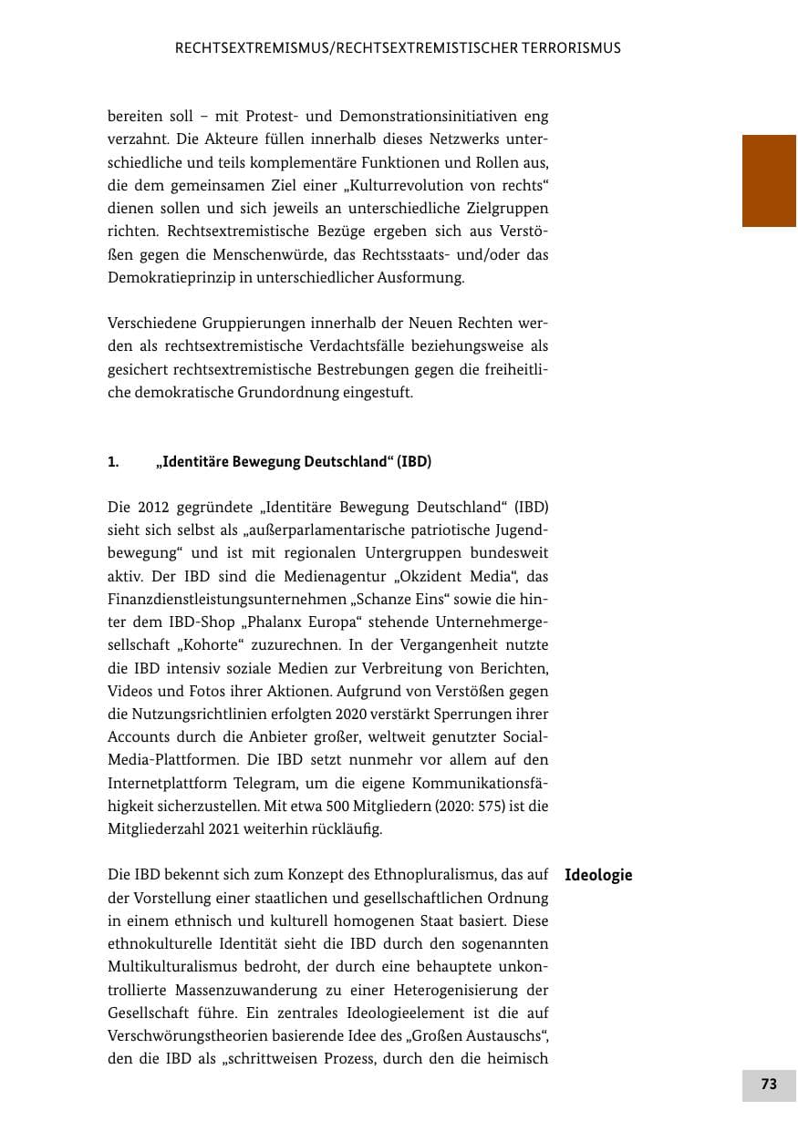 Seite 73 des Verfassungsschutzbericht 2021 Bund