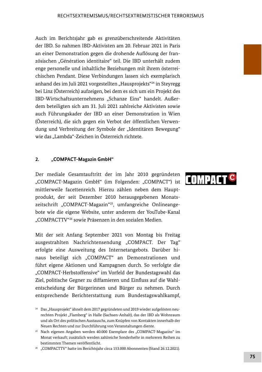 Seite 75 des Verfassungsschutzbericht 2021 Bund