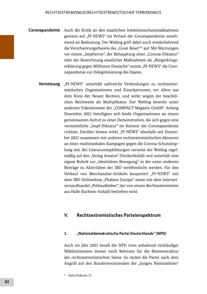 Seite 82 des Verfassungsschutzbericht 2021 Bund