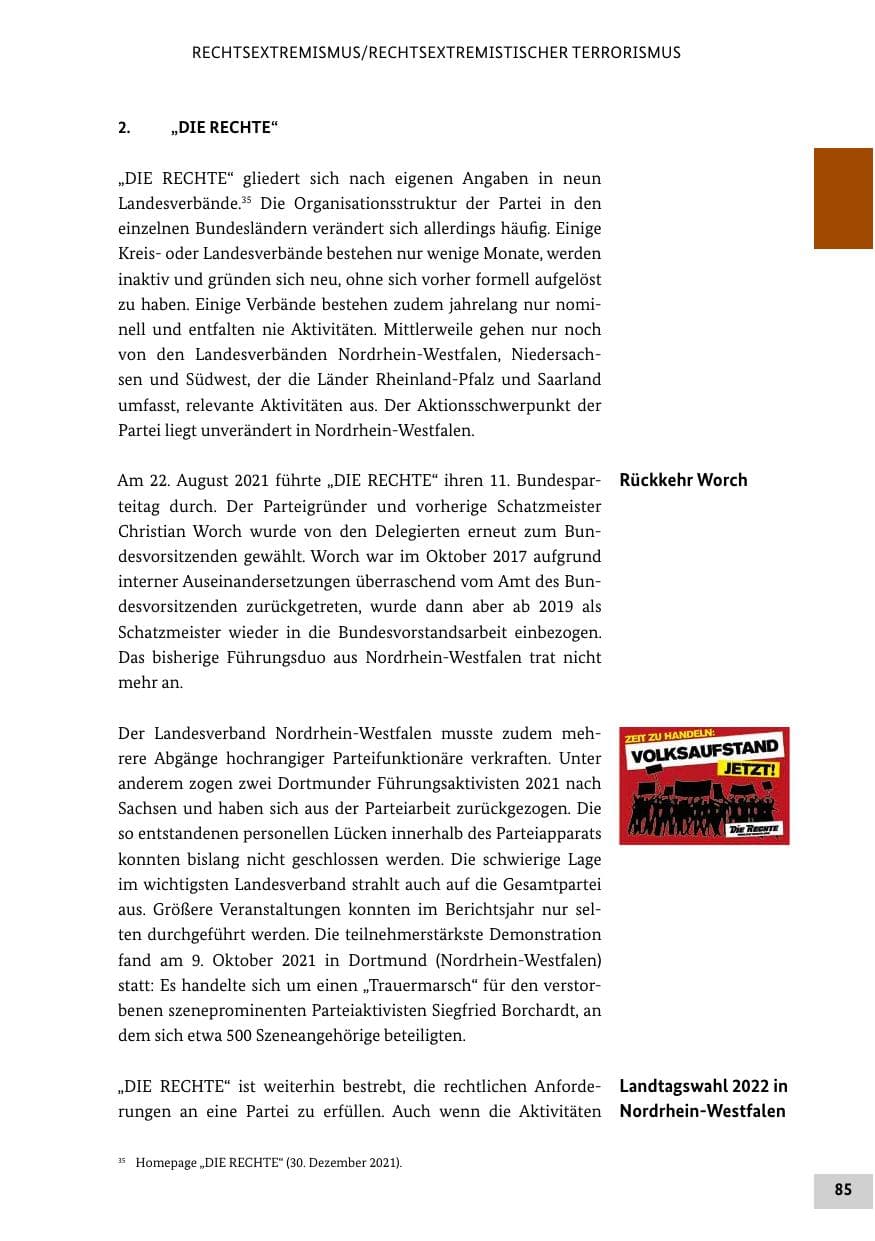 Seite 85 des Verfassungsschutzbericht 2021 Bund