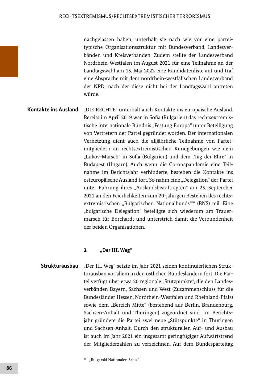Seite 86 des Verfassungsschutzbericht 2021 Bund