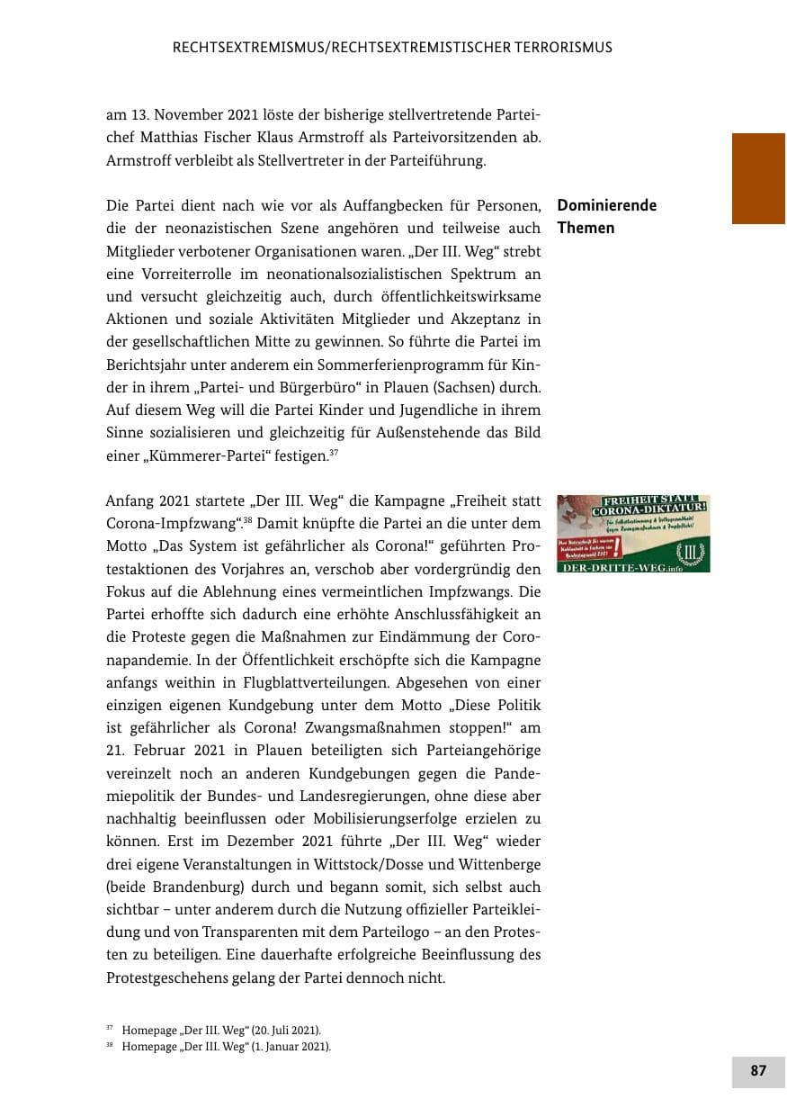 Seite 87 des Verfassungsschutzbericht 2021 Bund