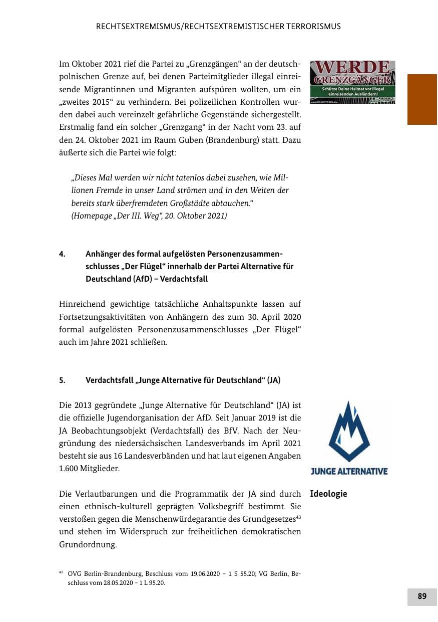 Seite 89 des Verfassungsschutzbericht 2021 Bund