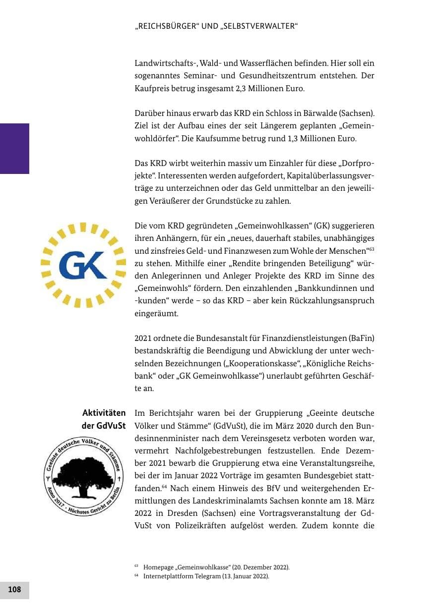 Seite 108 des Verfassungsschutzbericht 2022 Bund