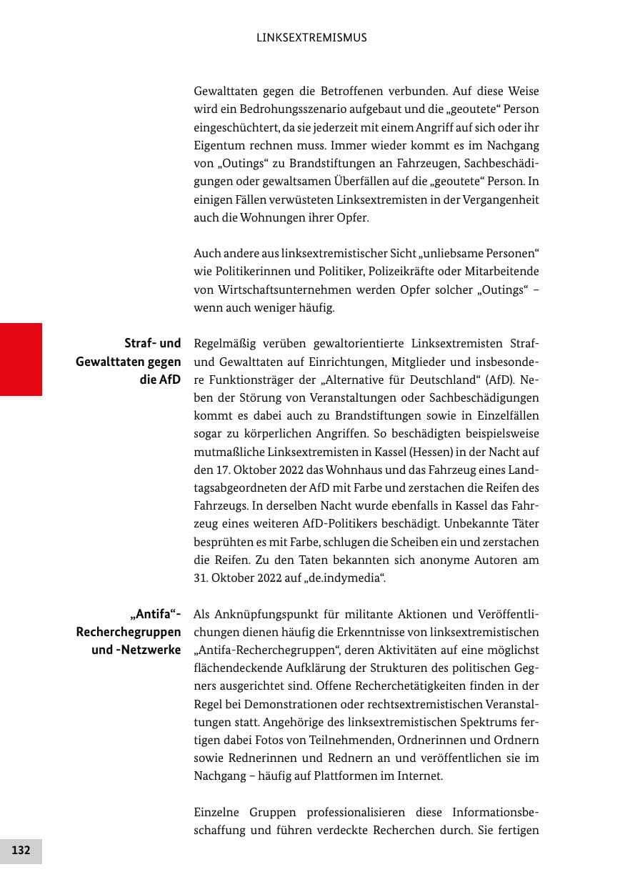 Seite 132 des Verfassungsschutzbericht 2022 Bund