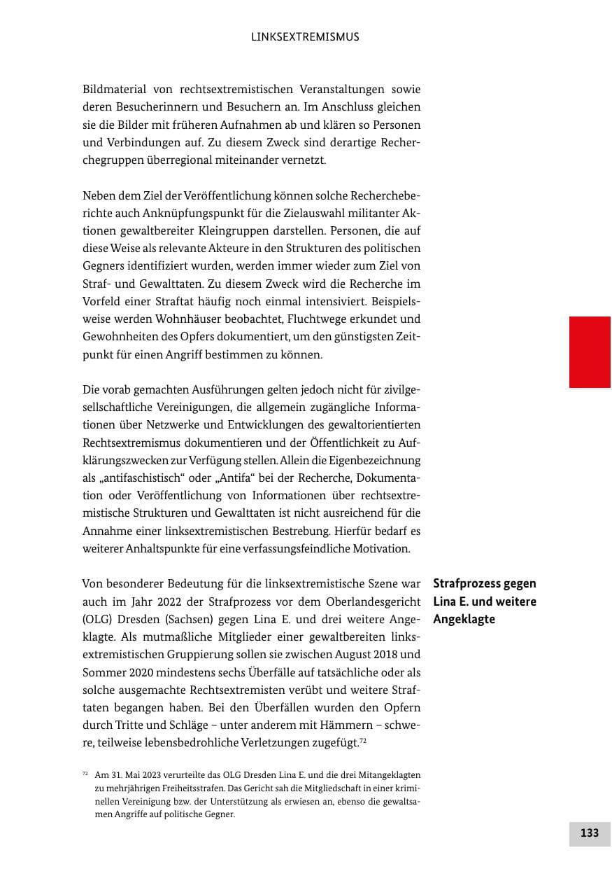 Seite 133 des Verfassungsschutzbericht 2022 Bund