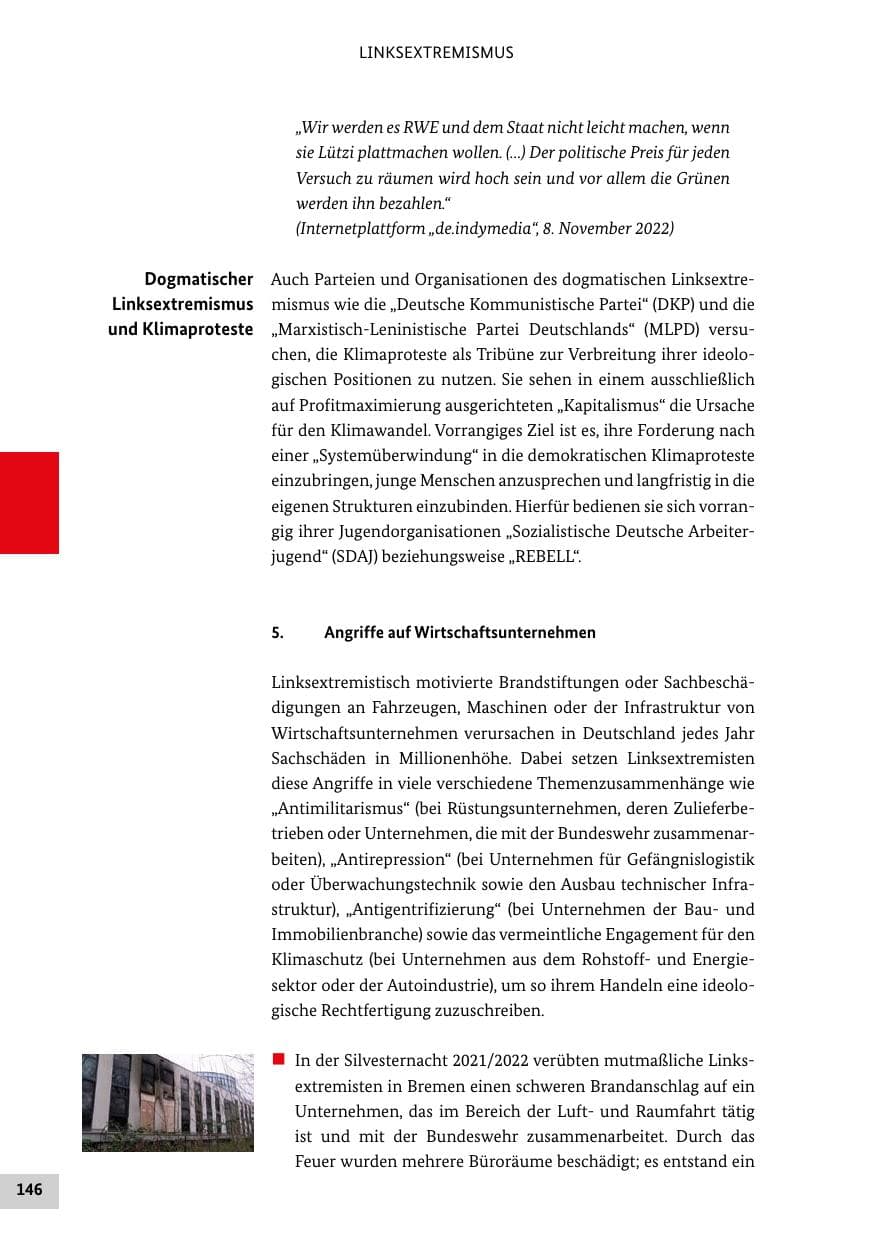 Seite 146 des Verfassungsschutzbericht 2022 Bund