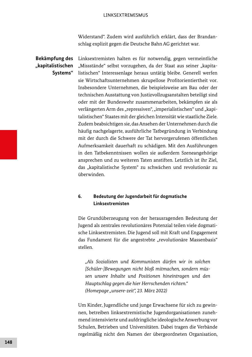 Seite 148 des Verfassungsschutzbericht 2022 Bund