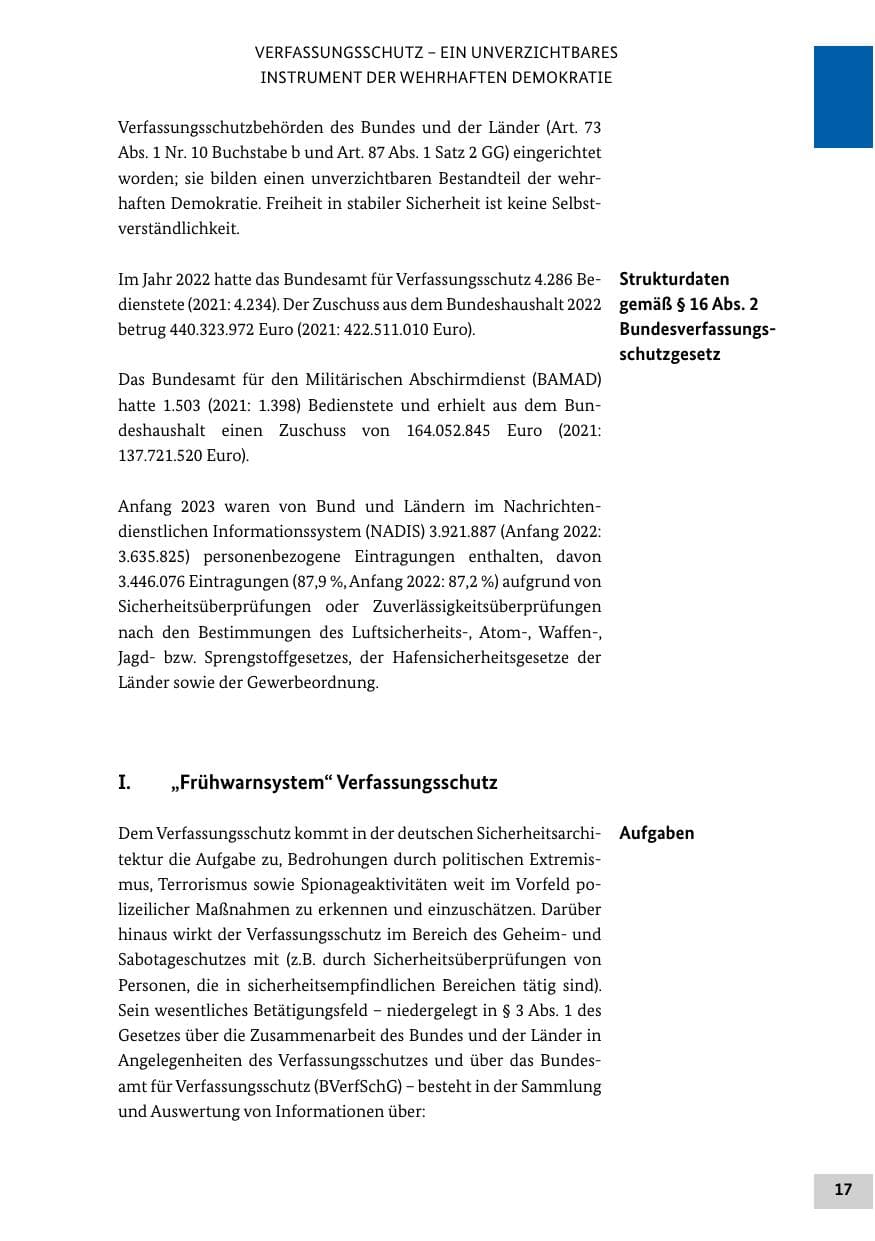 Seite 17 des Verfassungsschutzbericht 2022 Bund