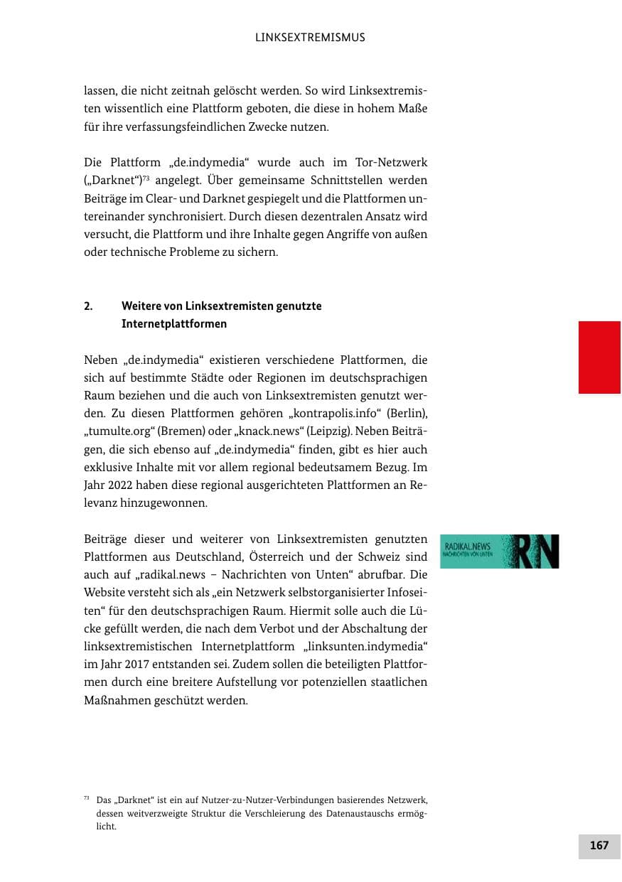 Seite 167 des Verfassungsschutzbericht 2022 Bund