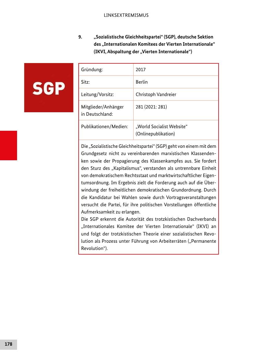 Seite 178 des Verfassungsschutzbericht 2022 Bund