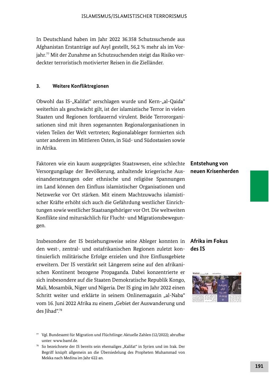 Seite 191 des Verfassungsschutzbericht 2022 Bund