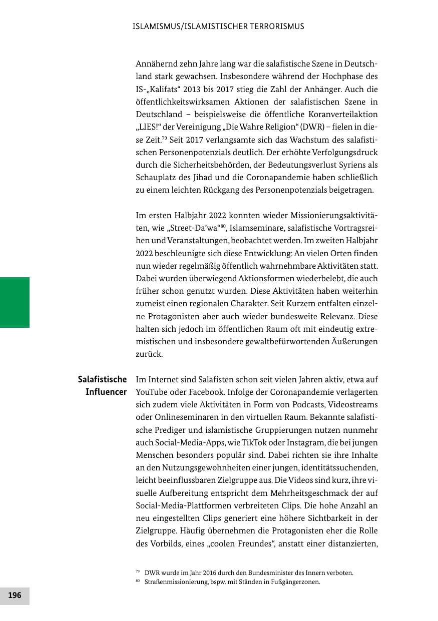 Seite 196 des Verfassungsschutzbericht 2022 Bund