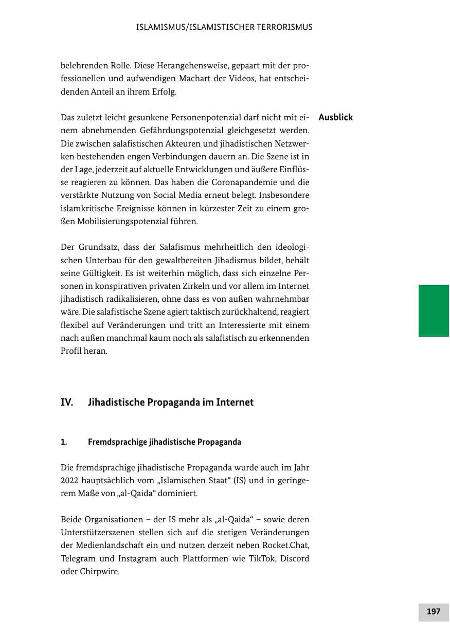 Seite 197 des Verfassungsschutzbericht 2022 Bund