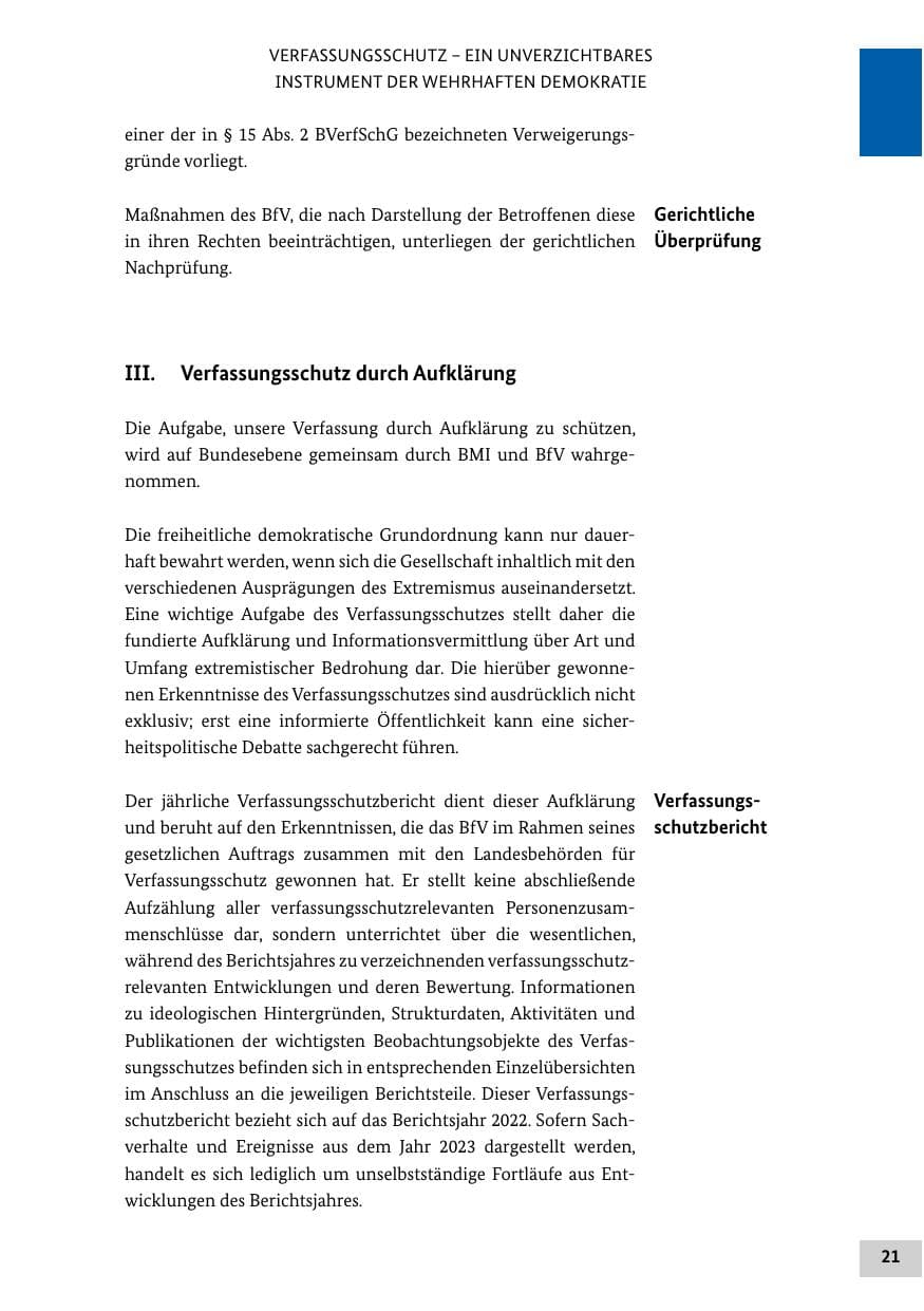 Seite 21 des Verfassungsschutzbericht 2022 Bund