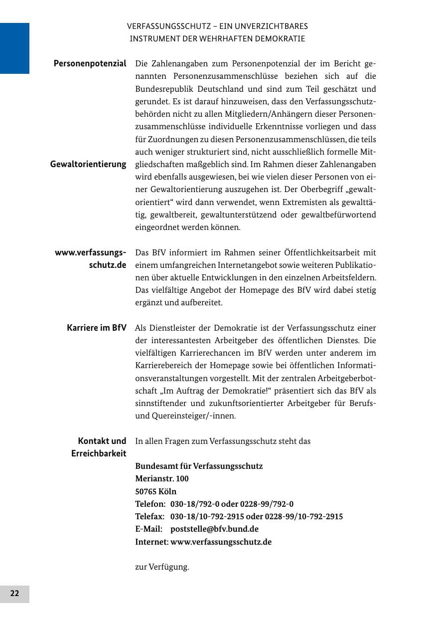 Seite 22 des Verfassungsschutzbericht 2022 Bund