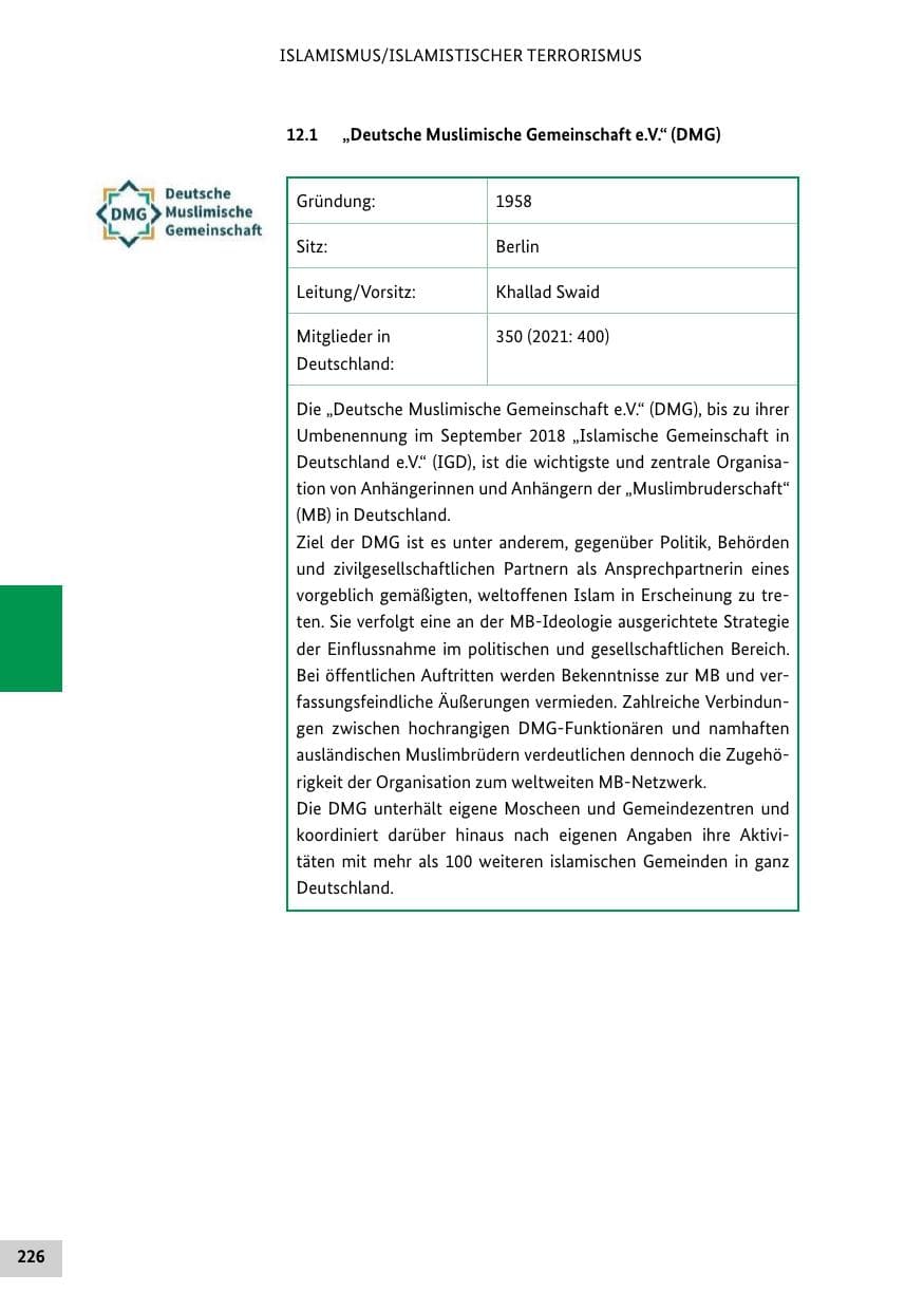 Seite 226 des Verfassungsschutzbericht 2022 Bund