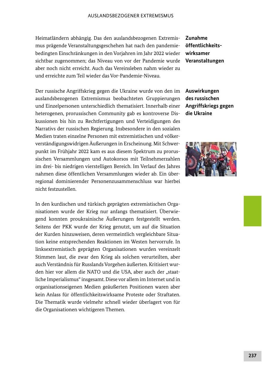Seite 237 des Verfassungsschutzbericht 2022 Bund