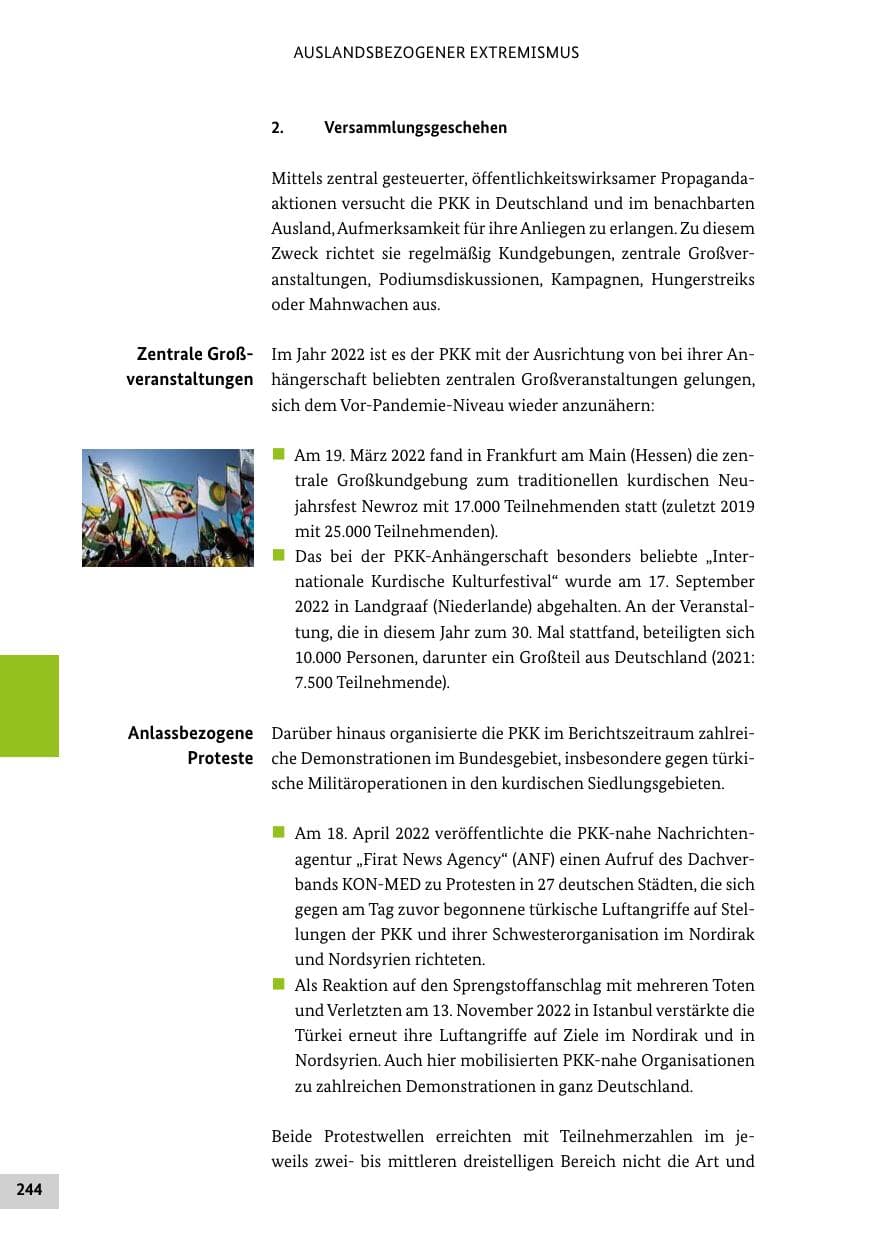 Seite 244 des Verfassungsschutzbericht 2022 Bund